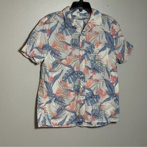 American Eagle Men White Hawaiian Tropical Floral Print Men's Shirt size XS‎